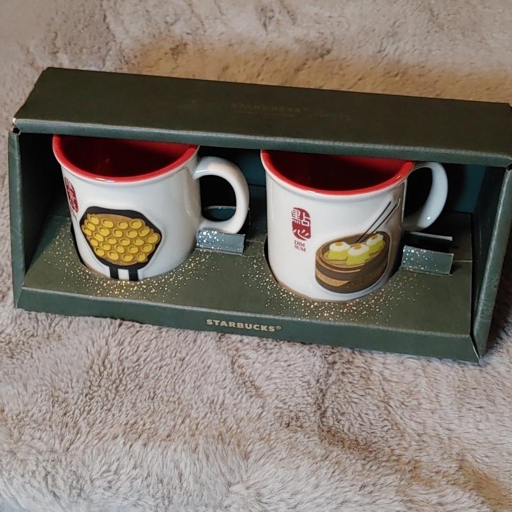 Rare Starbucks Vintage Hong Kong Demitasse Set Cups Mugs Dim Sum Egg Puffs 2016